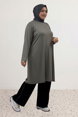 38501 Büyük Beden Basic Penye Tunik - Antrasit