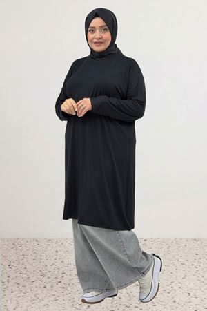 38501 Büyük Beden Basic Penye Tunik -  Siyah