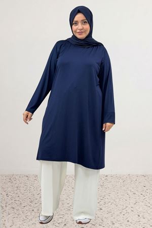 38501 Büyük Beden Basic Penye Tunik - Lacivert