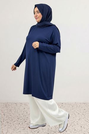 38501 Büyük Beden Basic Penye Tunik - Lacivert