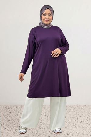 38501 Büyük Beden Basic Penye Tunik - Mürdüm