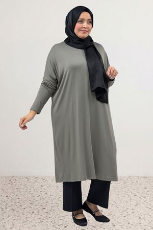28092 Büyük Beden Düşük Kol Penye Tunik - Antrasit