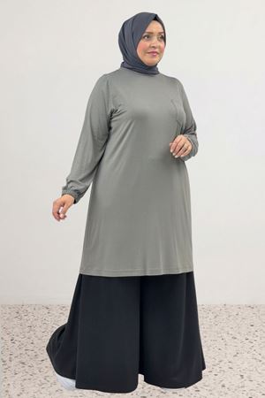 38014 Büyük Beden Basic Penye Tunik - Antrasit