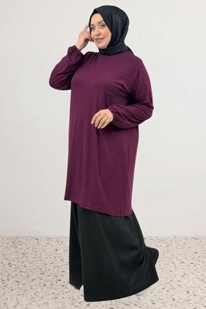 38014 Büyük Beden  Basic Penye Tunik - Bordo