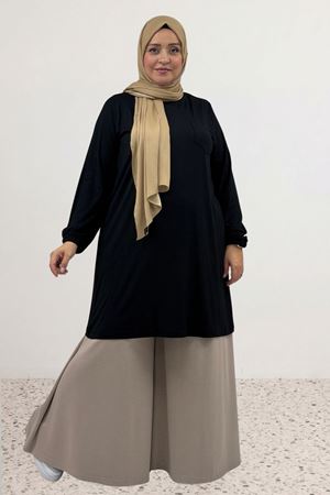 38014 Büyük Beden Basic Penye Tunik - Siyah