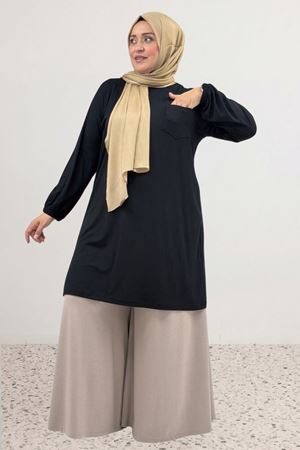 38014 Büyük Beden Basic Penye Tunik - Siyah