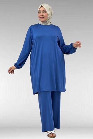 38014 Büyük Beden  Basic Penye Tunik - İndigo