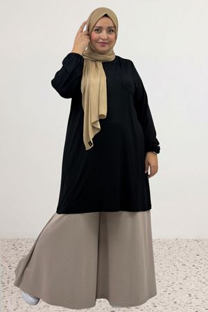 38014 Büyük Beden Basic Penye Tunik - Siyah