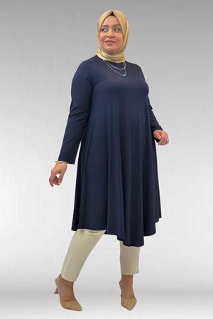 28016 Büyük Beden Mevlana Penye Tunik - Lacivert