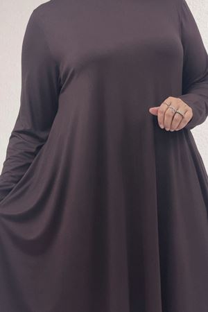 28016 Büyük Beden Mevlana Penye Tunik - Kahve