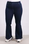 9137-4 Büyük Beden Beli Lastikli İspanyol Paça Kot Pantalon- Koyu Lacivert