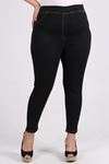 9109 Büyük Beden Beli Lastikli Dar Paça Kot Pantalon- Siyah
