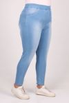 9184-4 Büyük Beden Beli Lastikli Taşlı Tırnaklı  Dar Paça Kot Pantolon - Buz Mavi