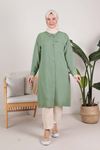S-2314 Büyük Beden Tesettür Dokuma Basic Tunik Çağla Yeşili