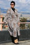 33014 Büyük Beden Desenli  Jesica Kolu Lastikli Kimono-Leopar