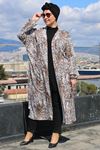 33014 Büyük Beden Desenli  Jesica Kolu Lastikli Kimono-Leopar