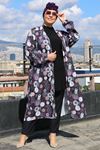 33014 Büyük Beden Desenli  Jesica Kolu Lastikli Kimono-Siyah Daire Desen