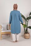 S-2314 Büyük Beden Tesettür Dokuma Basic Tunik Gök Mavi