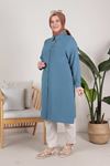 S-2314 Büyük Beden Tesettür Dokuma Basic Tunik Gök Mavi