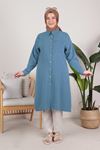 S-2314 Büyük Beden Tesettür Dokuma Basic Tunik Gök Mavi