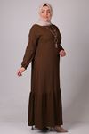 32024 Büyük Beden Etek Ucu Fırfırlı Bürümcük Elbise -Kahverengi