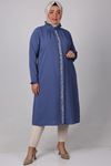 S-38007 Büyük Beden Önü Taş Detaylı Jesica Tunik-indigo