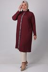 S-38007 Büyük Beden Önü Taş Detaylı Jesica Tunik-Bordo