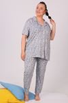 37801 Büyük Beden Desenli Penye Pijama Takımı - Lacivert