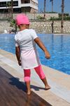 1708 -1 Ağaç Baskılı Çocuk Havuz Mayosu-Beyaz-Pembe