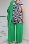 47308 Büyük Beden Burbery Krep Üçlü Takım - Benetton / Zebra