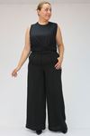 49012 Büyük Beden Çimalı Keten Airobin  Pantalon - Siyah