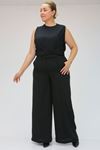 49012 Büyük Beden Çimalı Keten Airobin  Pantalon - Siyah
