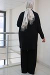 SHRNR470440 Büyük Beden Düz Dokuma Gizli Patlı Pantolonlu Takım - Siyah 