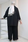 SHRNR473080 Büyük Beden Burbery Krep Üçlü Takım - Siyah/Leopar 