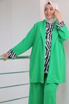 SHRNR473080 Büyük Beden Burbery Krep Üçlü Takım - Benetton / Zebra 