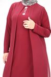 48044 Büyük Beden Üst Şifon Taş Detaylı Sandy Tunik - Bordo