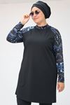 1734 Büyük Beden  Reglan Kol Tesettür Mayo - Aqua Mavi