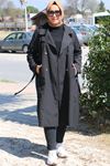 43055 Büyük Beden Bondit Kemerli Tençkot - Siyah