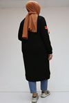 SHRNR480600 Büyük Beden Fermuar Ve Arma Detaylı Kristal Tunik - Siyah