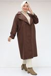 23085 Büyük Beden Blazer Yaka Kaşe Kaban - Kahve