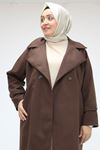 23085 Büyük Beden Blazer Yaka Kaşe Kaban - Kahve