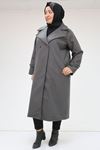23085 Büyük Beden Blazer Yaka Kaşe Kaban - Antrasit
