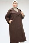 23085 Büyük Beden Blazer Yaka Kaşe Kaban - Kahve