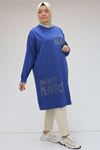 48090 Büyük Beden Kristal Kısa Taşbaskılı Tunik - İndigo