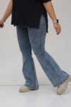 9137-16 Büyük Beden Beli Lastikli İspanyol Paça  Kot Pantolon - Mavi