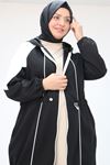 43046 Büyük Beden Kıstırma Biyeli Reglan Kol Osyho Kap - Siyah