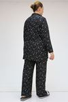 F-47811 Büyük Beden Önden Düğmeli Micro Süet Pijama Takım - Siyah