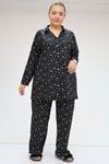 F-47811 Büyük Beden Önden Düğmeli Micro Süet Pijama Takım - Siyah