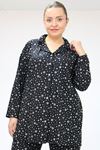 F-47811 Büyük Beden Önden Düğmeli Micro Süet Pijama Takım - Siyah