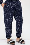 F-47810 Büyük Beden Kolu Lastikli Micro Süet Pijama Takımı - Lacivert